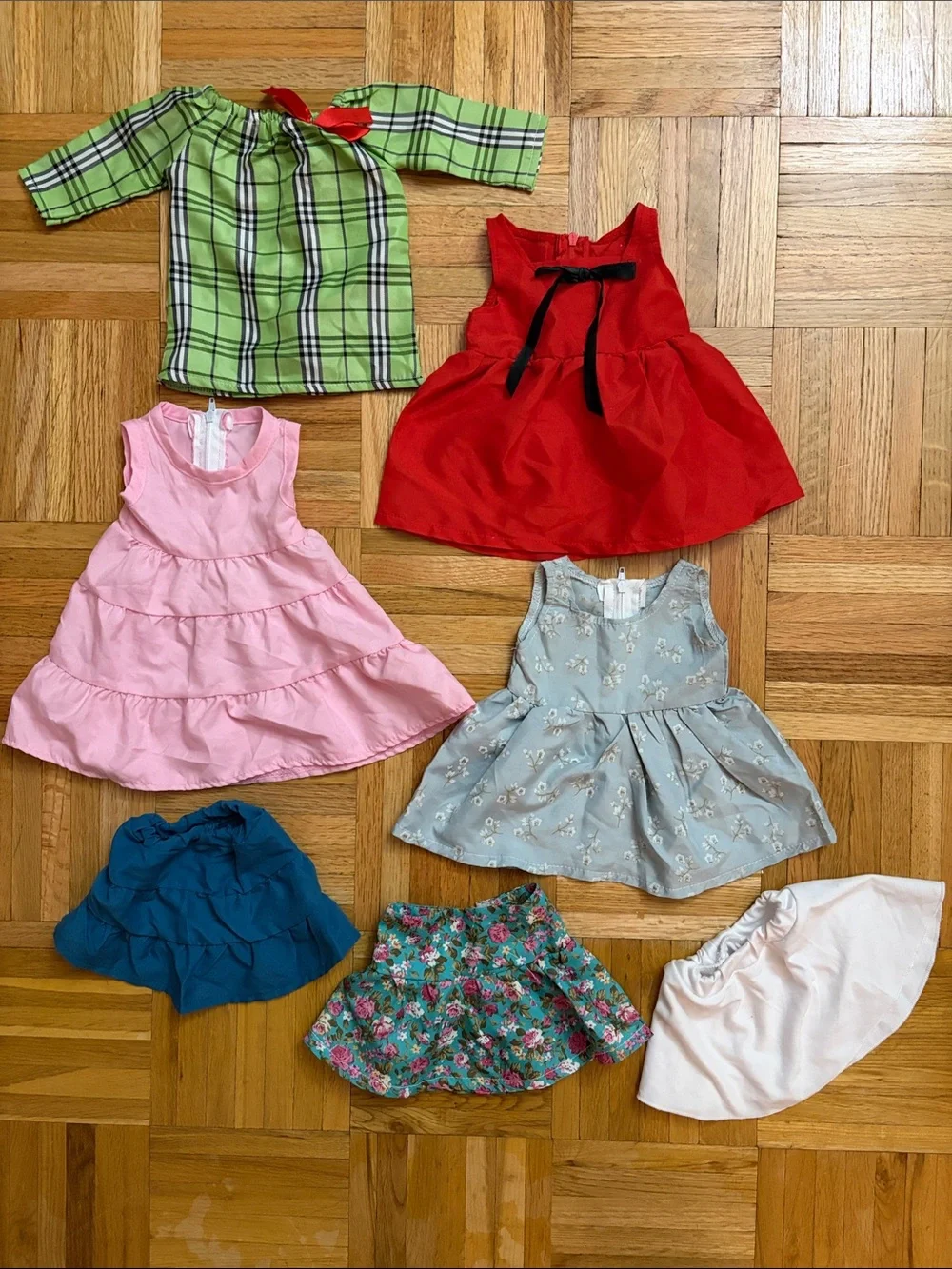 7 pc Assorted Babydoll Dresses & Skirts - Fits 17” Doll